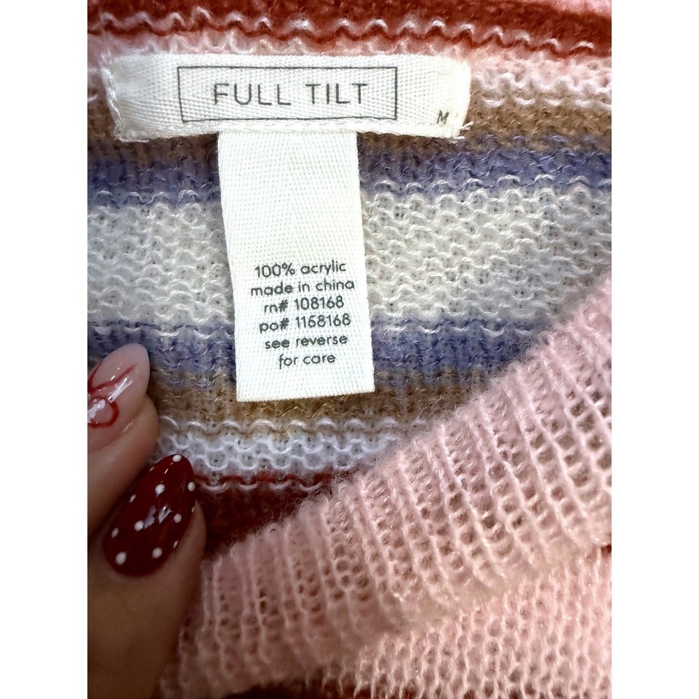 NWOT FULL TILT Striped Crewneck Pullover Sweater Pink Tan‎ Blue M grandmacore - Picture 3 of 7